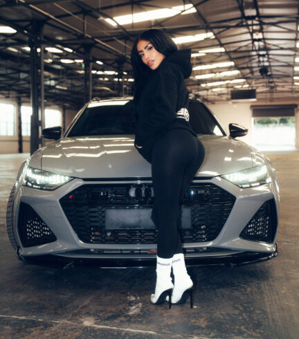 Jordan Bareham & Chloe Saxon Exclusive Ron's Clothing With Audi RS6 C8 Riviera RF5 Gloss Black